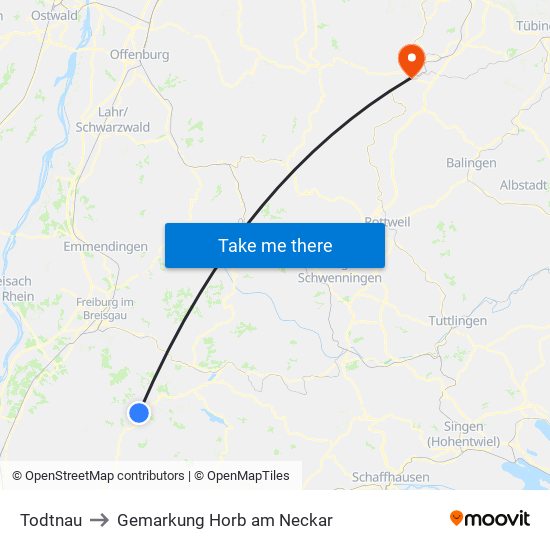 Todtnau to Gemarkung Horb am Neckar map