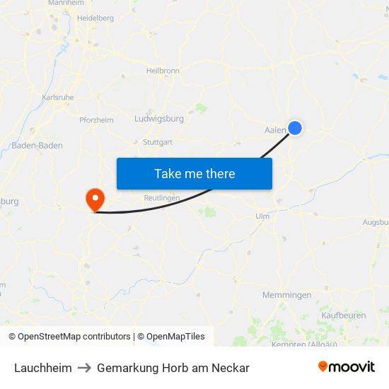 Lauchheim to Gemarkung Horb am Neckar map