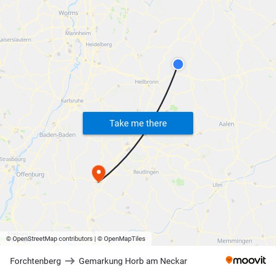 Forchtenberg to Gemarkung Horb am Neckar map