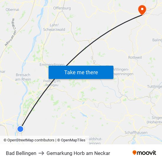 Bad Bellingen to Gemarkung Horb am Neckar map