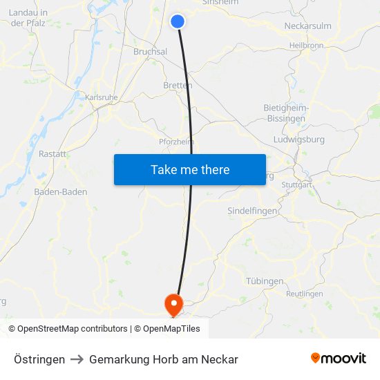 Östringen to Gemarkung Horb am Neckar map