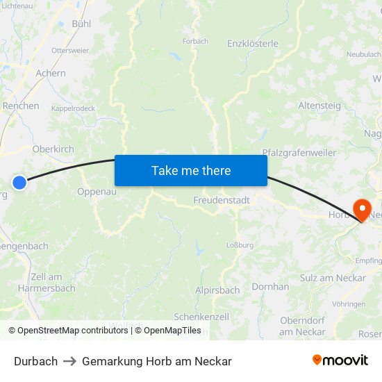 Durbach to Gemarkung Horb am Neckar map