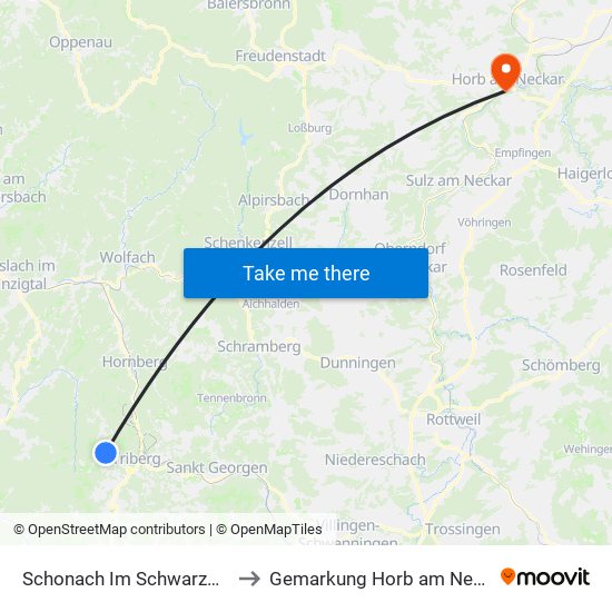 Schonach Im Schwarzwald to Gemarkung Horb am Neckar map