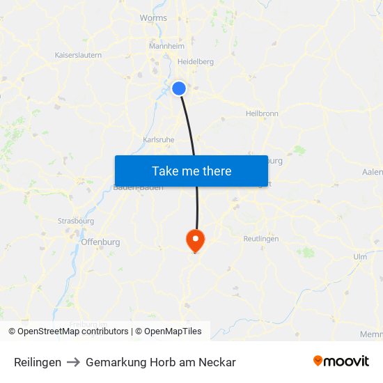Reilingen to Gemarkung Horb am Neckar map