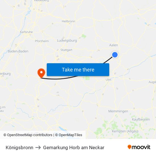 Königsbronn to Gemarkung Horb am Neckar map