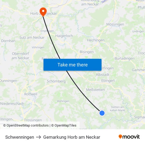 Schwenningen to Gemarkung Horb am Neckar map