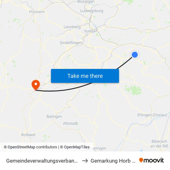 Gemeindeverwaltungsverband Raum Bad Boll to Gemarkung Horb am Neckar map