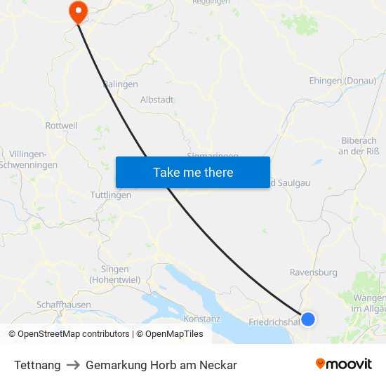 Tettnang to Gemarkung Horb am Neckar map