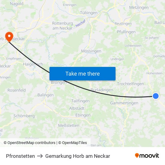 Pfronstetten to Gemarkung Horb am Neckar map