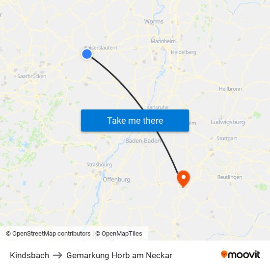 Kindsbach to Gemarkung Horb am Neckar map