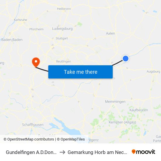Gundelfingen A.D.Donau to Gemarkung Horb am Neckar map