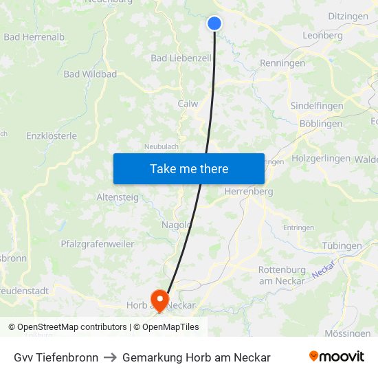 Gvv Tiefenbronn to Gemarkung Horb am Neckar map