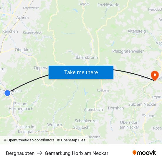 Berghaupten to Gemarkung Horb am Neckar map