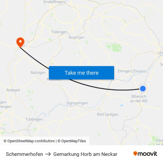 Schemmerhofen to Gemarkung Horb am Neckar map
