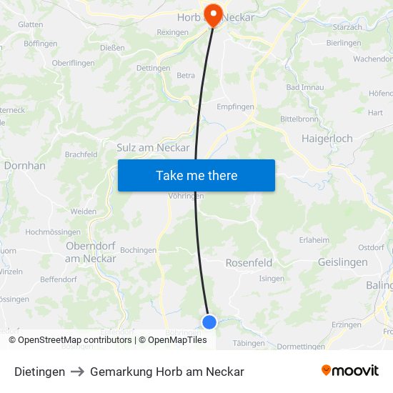 Dietingen to Gemarkung Horb am Neckar map