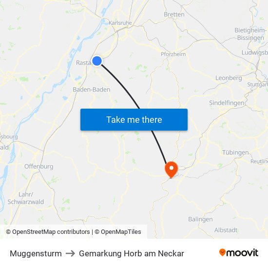 Muggensturm to Gemarkung Horb am Neckar map