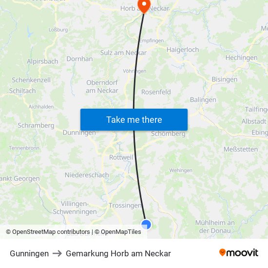 Gunningen to Gemarkung Horb am Neckar map