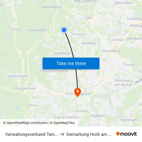 Verwaltungsverband Teinachtal to Gemarkung Horb am Neckar map