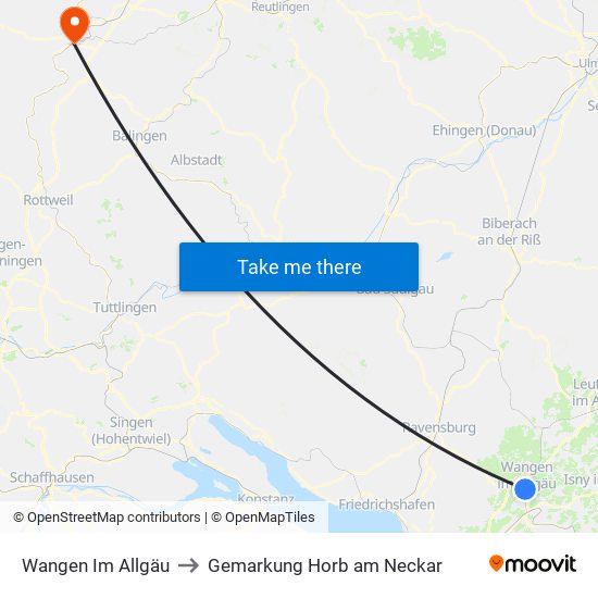 Wangen Im Allgäu to Gemarkung Horb am Neckar map