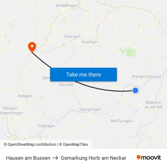 Hausen am Bussen to Gemarkung Horb am Neckar map
