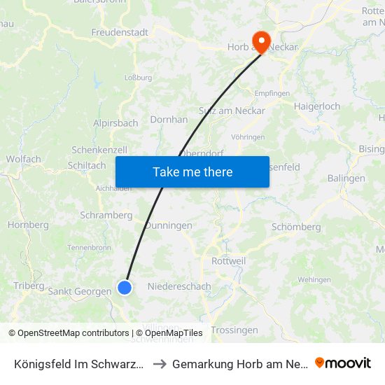 Königsfeld Im Schwarzwald to Gemarkung Horb am Neckar map