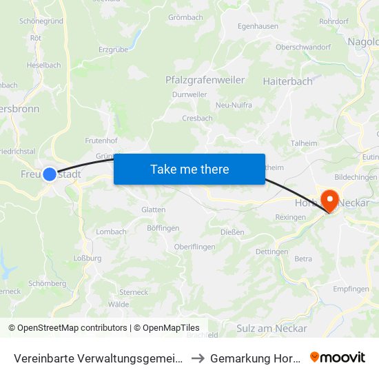 Vereinbarte Verwaltungsgemeinschaft Freudenstadt to Gemarkung Horb am Neckar map