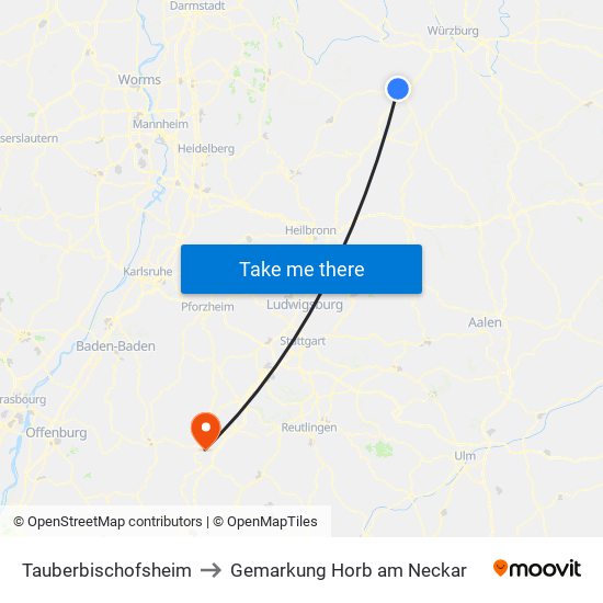 Tauberbischofsheim to Gemarkung Horb am Neckar map