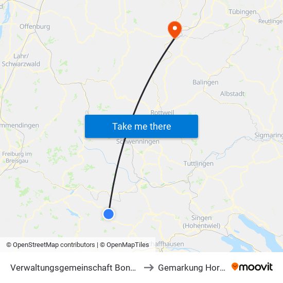 Verwaltungsgemeinschaft Bonndorf Im Schwarzwald to Gemarkung Horb am Neckar map