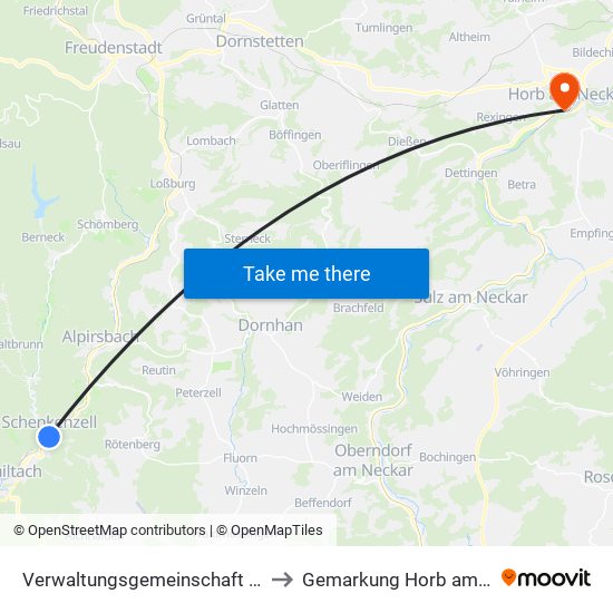 Verwaltungsgemeinschaft Schiltach to Gemarkung Horb am Neckar map