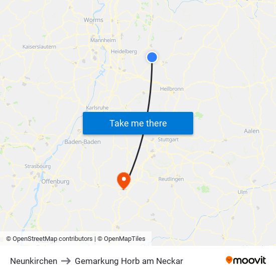 Neunkirchen to Gemarkung Horb am Neckar map