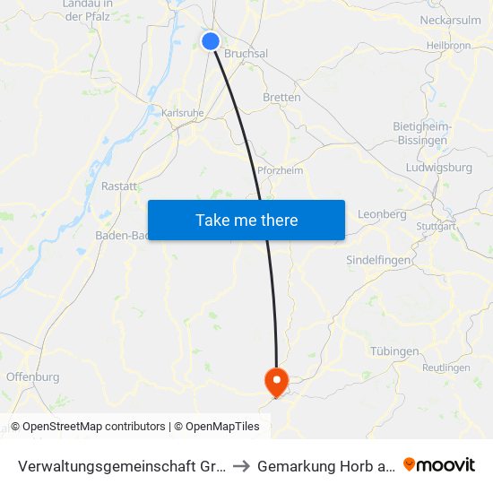 Verwaltungsgemeinschaft Graben-Neudorf to Gemarkung Horb am Neckar map