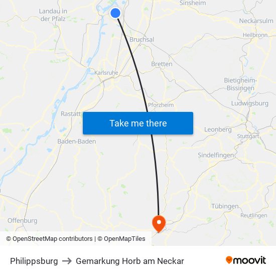 Philippsburg to Gemarkung Horb am Neckar map