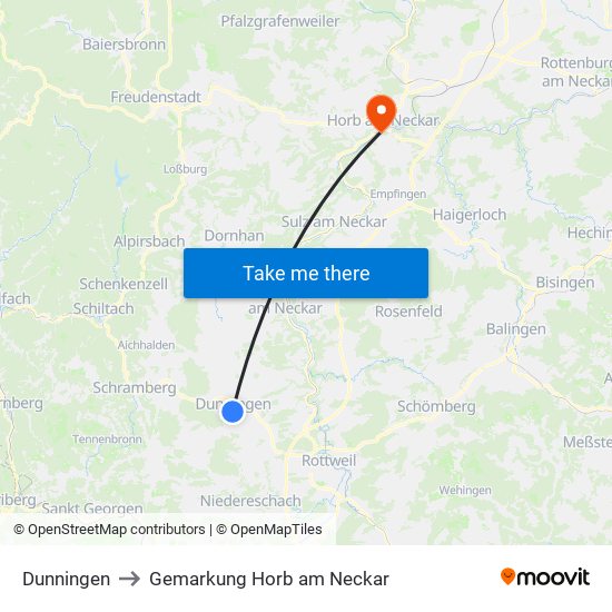 Dunningen to Gemarkung Horb am Neckar map