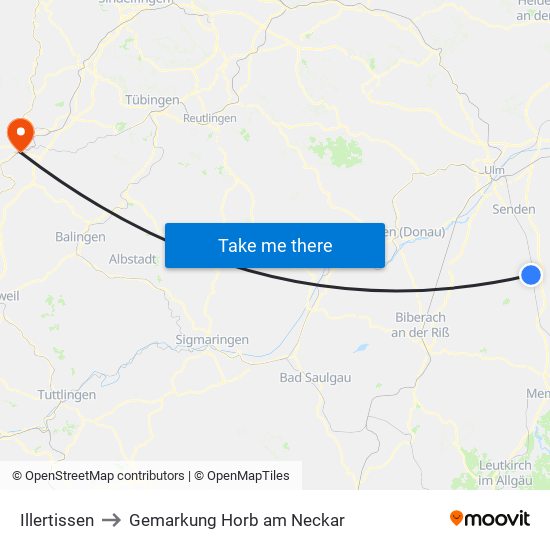 Illertissen to Gemarkung Horb am Neckar map