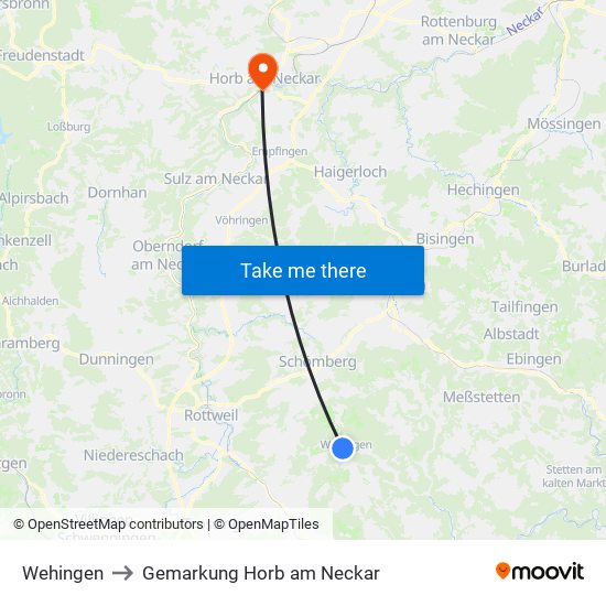 Wehingen to Gemarkung Horb am Neckar map