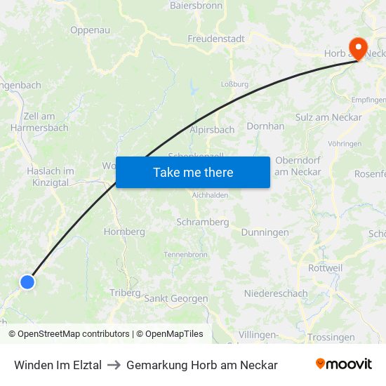 Winden Im Elztal to Gemarkung Horb am Neckar map
