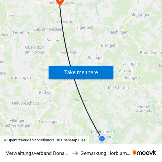 Verwaltungsverband Donau-Heuberg to Gemarkung Horb am Neckar map