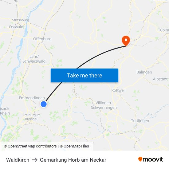 Waldkirch to Gemarkung Horb am Neckar map