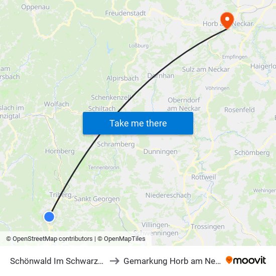 Schönwald Im Schwarzwald to Gemarkung Horb am Neckar map