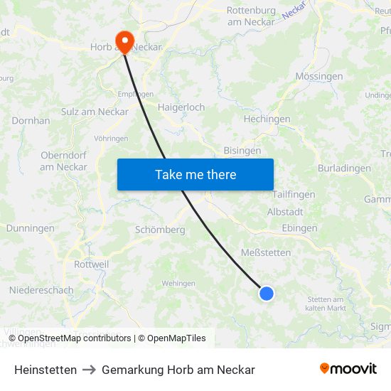 Heinstetten to Gemarkung Horb am Neckar map
