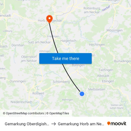 Gemarkung Oberdigisheim to Gemarkung Horb am Neckar map