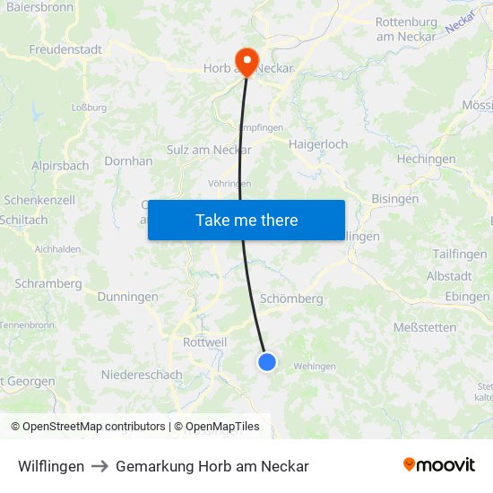 Wilflingen to Gemarkung Horb am Neckar map