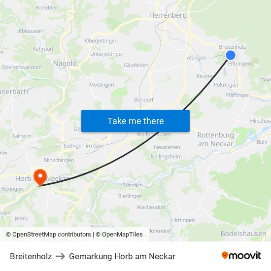 Breitenholz to Gemarkung Horb am Neckar map