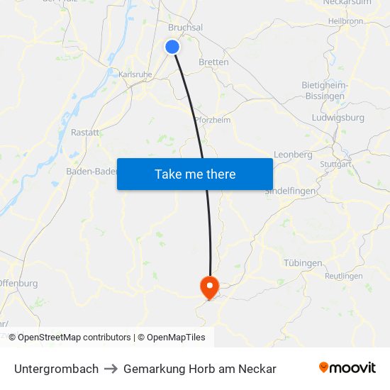 Untergrombach to Gemarkung Horb am Neckar map