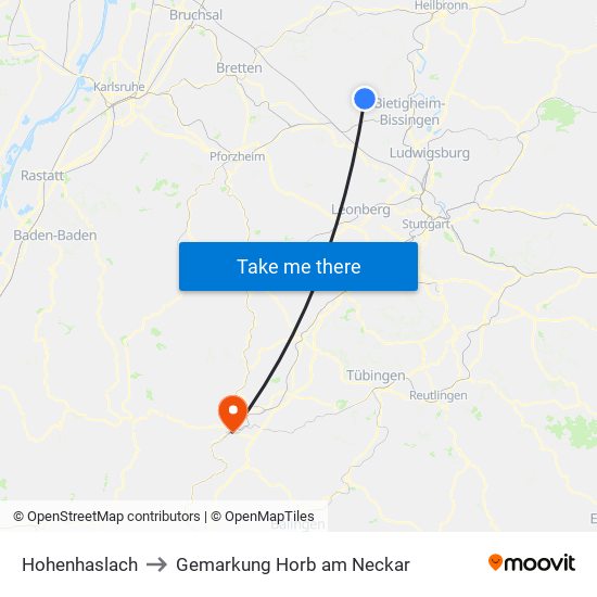 Hohenhaslach to Gemarkung Horb am Neckar map