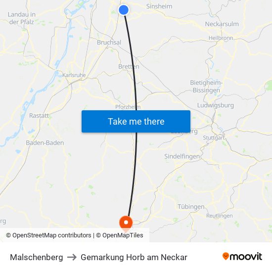 Malschenberg to Gemarkung Horb am Neckar map