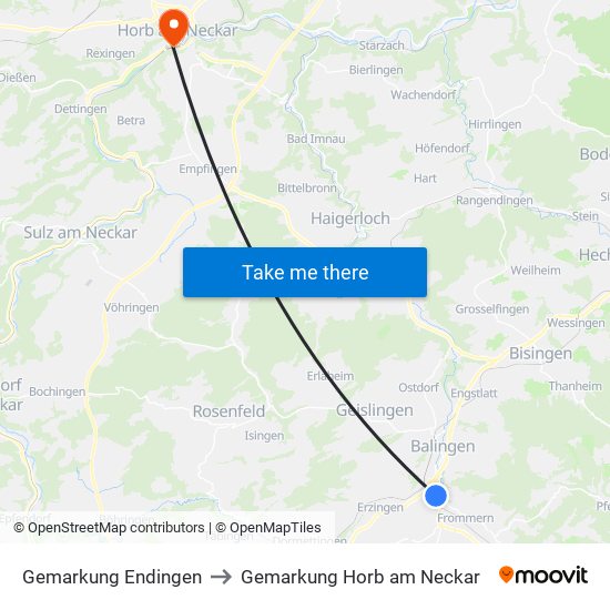 Gemarkung Endingen to Gemarkung Horb am Neckar map