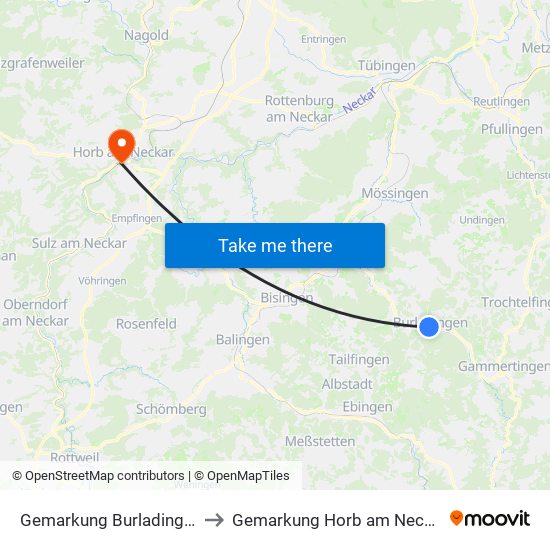 Gemarkung Burladingen to Gemarkung Horb am Neckar map