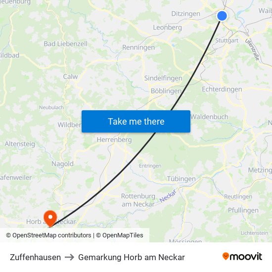 Zuffenhausen to Gemarkung Horb am Neckar map