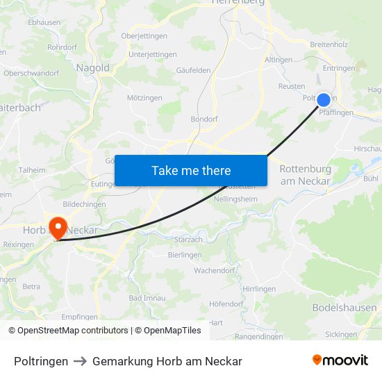 Poltringen to Gemarkung Horb am Neckar map